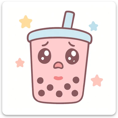 kawaii style pink bubble tea with lips and a dumbfounded look sticker