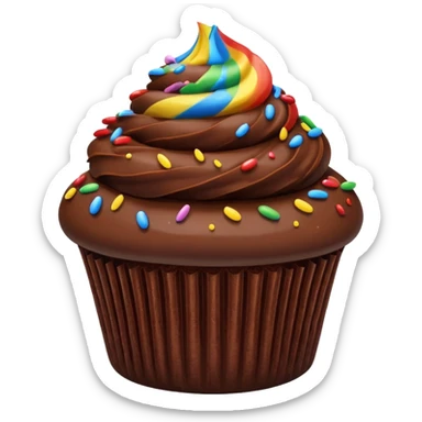 chocolate cupcake with chocolate frosting only, rainbow sprinkles sticker