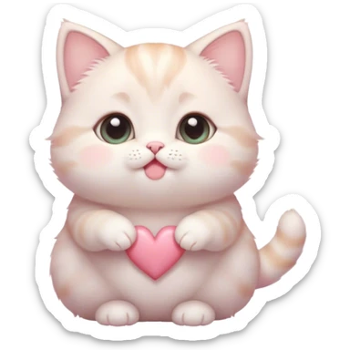 Cinematic chubby pastel kitten, big round eyes full of wonder, tiny paws reaching up, soft fluffy fur glowing in warm light, delicate heart-shaped nose, irresistibly cute and snuggly. sticker
