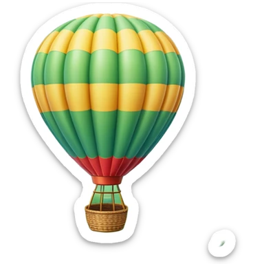 A colorful hot air balloon floating gracefully above the ground, with a clear sky and distant hills in the background. The balloon's vibrant colors stand out against the soft clouds, capturing the peaceful yet adventurous spirit of hot air ballooning. sticker