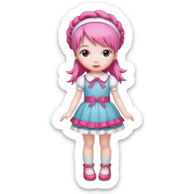 Isolated detaile illustration incredibly raspberry torte doll figurine full body with pink hair and a raspberry hairband sticker