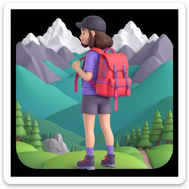 portrait of girl back packing mountains in background, close up pose sticker