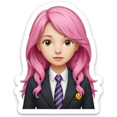 long wavy and pink haired woman with tie and blazer sticker
