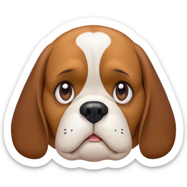 Cinematic Meme-Worthy Grumpy Beagle Portrait Emoji, Head held high but eyes filled with dramatic disappointment, showcasing a smooth tri-color coat of white, brown, and black, deeply furrowed brow forming an unmistakable scowl, floppy ears slightly angled back in disapproval, piercing hazel eyes glaring with pure exasperation, Simplified yet hilariously over-exaggerated features, highly detailed, glowing with an aura of supreme annoyance, high shine, exhausted yet judgmental, stylized with an almost regal pettiness, bright but brooding, soft glowing outline, capturing the essence of a companion that has seen it all and is thoroughly unimpressed, so meme-worthy it feels like it could instantly become the next viral sensation of grumpiness! sticker