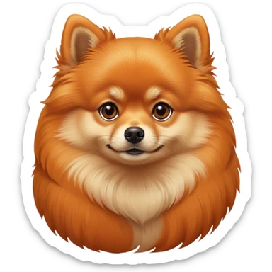 Cinematic Noble Orange Pomeranian Portrait Emoji, Poised and regal, with a compact, fluffy build and a meticulously groomed vibrant orange coat, deep-set soulful brown eyes, Simplified yet sharp and sophisticated features, highly detailed, glowing with a soft, dignified glow, high shine, intelligent and spirited, stylized with an air of elegance, focused and attentive, soft glowing outline, capturing the essence of a watchful and confident companion, so majestic it feels as though it could prance out of the screen with effortless authority! sticker