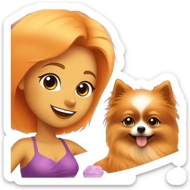 orange Pomeranian dog with girl spa sticker