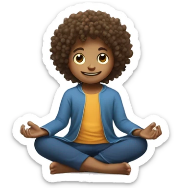 happy scandinavian kid with curly hair meditating in lotus position sticker