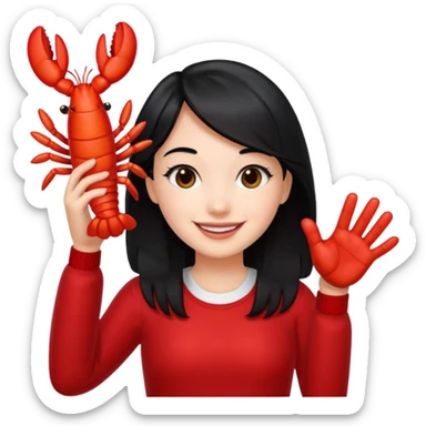 a lobster claw high five a girl with black hair emoji sticker