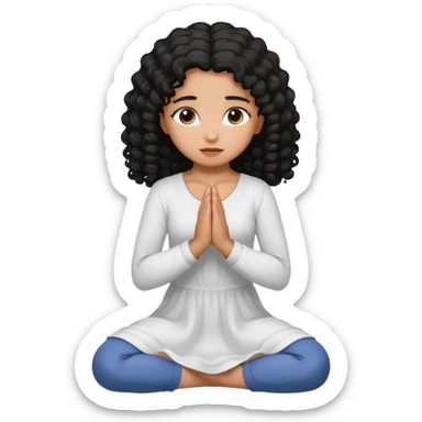 girl praying on knees curls black hair brown skin sticker