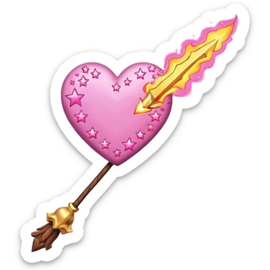wand with a shooting star pink heart on fire like the heart is the shooting star emoji sticker