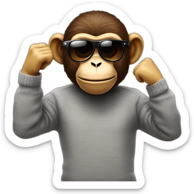 create an image of an emoji type monkey, this must have, very cool, sunglasses, sweater, doing the ok thumb sign, where png, full 4k, realistic sticker