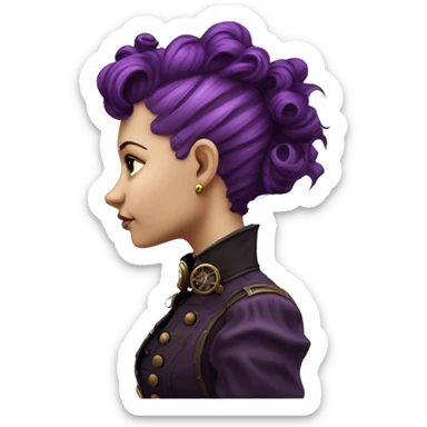 steampunk profile short mohawk purple Victorian wavy  on Caucasian girl with small nose round fat face sticker