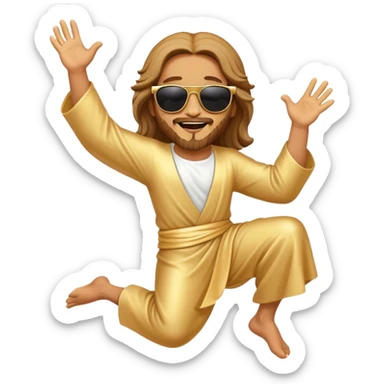 dancing figure of rejoicing Jesus with  sunglases golden  sticker
