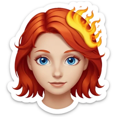 A girl with flaming red hair and intense blue eyes. Delicate dark circles under her eyes give her a slightly tired look, and her smile belies any fatigue. sticker