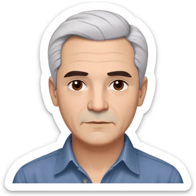 Puerto Rican actor René Monclova with round face, wide jaw, light skin. Expressive dark brown eyes, thick eyebrows. Short gray/white hair with receding hairline. Clean-shaven. Friendly expression. Wearing a dark button-down shirt. Distinguished older man with charismatic appearance. sticker