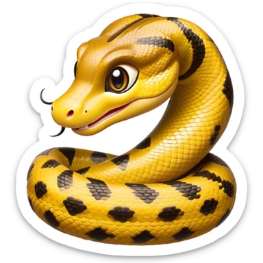 cinematic-cute-anaconda-portrait-emoji,-head-tilted-playfully-and-inquisitively,-with-a-sleek,-shimmering-body-adorned-with-detailed-scale-sriped patterns-and-round,-sparkling-eyes-full-of-wonder,-simplified-yet-irresistibly-adorable-features sticker