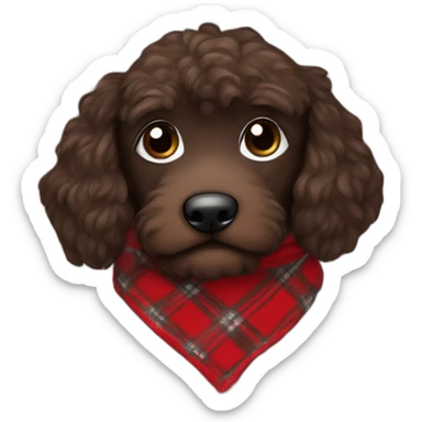 Black Chocolate brown colored doodle with a red and black flannel hankerchief sticker