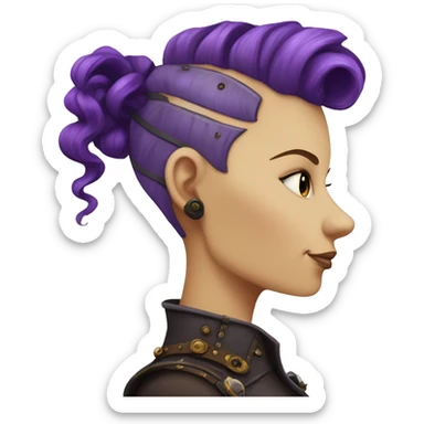 steampunk profile short mohawk purple wavy  on Caucasian girl with small nose round face sticker