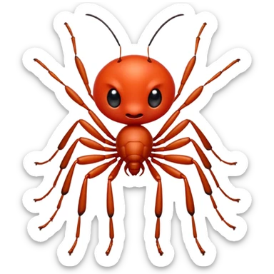 Red ant cartoon style with black shiny round eyes sticker