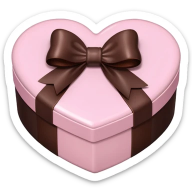 pale pink heart box, pale pink bow, filled with chocolates inside sticker