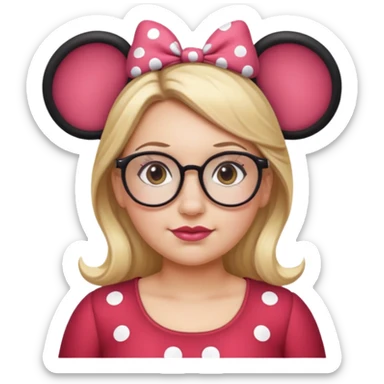 Thick Woman Hazel eyes glasses blonde hair Minnie mouse ears sticker