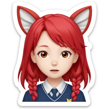 cute anime girl with ears, red blowing hair sticker
