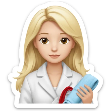 Cosmiatra en spa rubia con balayage cabello hasta la largo otro tino de rubia sticker