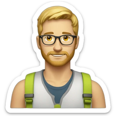 Young white Man, very very slight beard, sun yellow, clothes, clear glasses sticker