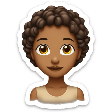 una chica con el pelo negro, rizado un poco largo, la piel casi color cartón claro y ojos café claro  sticker