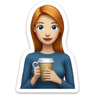 Ginger straight hair and blue eyes woman drinking a coffee sticker