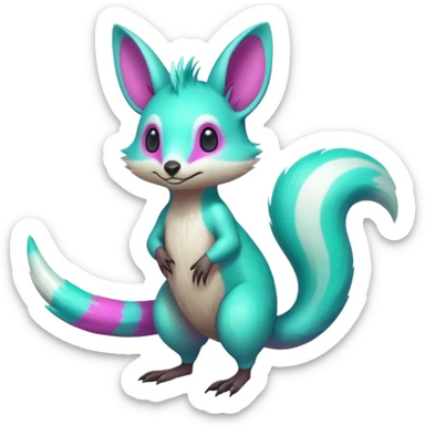 Iridescent Neon Green-Cyan-Magenta- Minccino-Emolga-Numbat-Sergal-fusion-hybrid-animal-creature, full body sticker