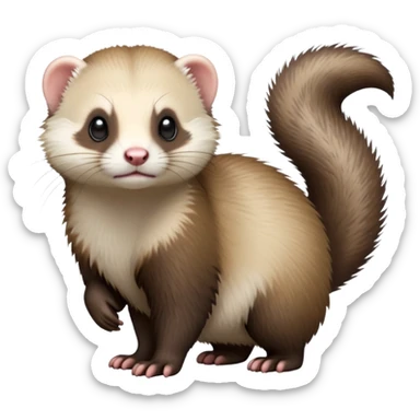 cinematic-[ferret]-realistic-full- long slender body-standing-emoji,-tiny-paws-tucked-close,-head-tilted-dramatically,-fluffy-[sable]-fur,-simplified-yet-realistic-focused-features,-highly-detailed,-glowing-with-an-almost-sarcastic-glow sticker