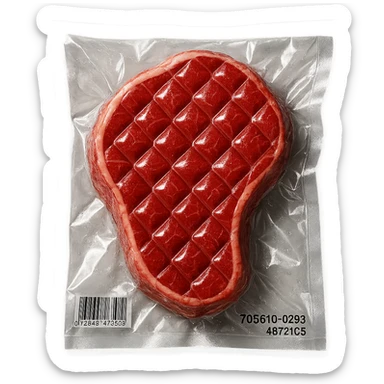 diamond-textured meat steak, shiny and inflated, vacuum-sealed style sticker