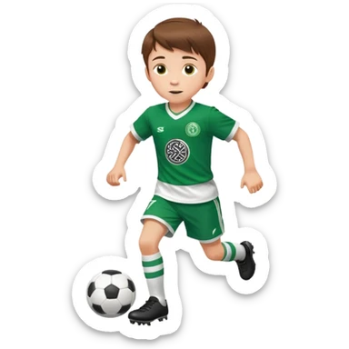 Brown hair 6 years old boy footballer RUNNING playing soccer wearing celtic uniform ( jersey) # 17 in the jersey !  sticker