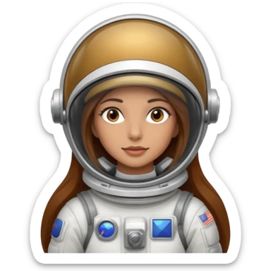 woman with long brown hair and brown eyes.  space ship captain with white military hat sticker