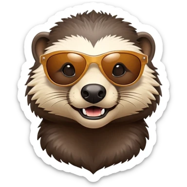 friendly anthropomorphised honey badger head wearing sunglasses, different expression sticker
