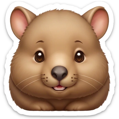 Cinematic Cute Wombat Portrait Emoji, Head tilted playfully and inquisitively, featuring a fluffy, shaggy brown fur with a round, endearing face and twinkling eyes full of gentle curiosity, Simplified yet irresistibly adorable features, highly detailed, glowing with a warm, friendly glow, high shine, affectionate and chubby, stylized with a touch of bushland whimsy, bright and endearing, soft glowing outline, capturing the essence of a mischievous yet loving wombat, so playful it feels like it could trundle out of the screen into your arms! sticker