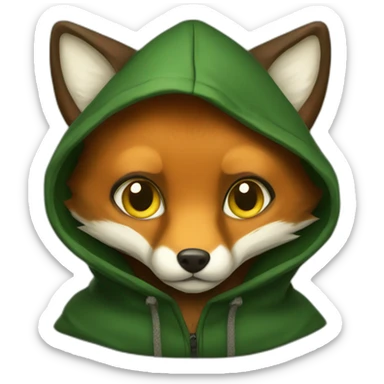brown small fox with yellow eyes and a dark green hood sticker