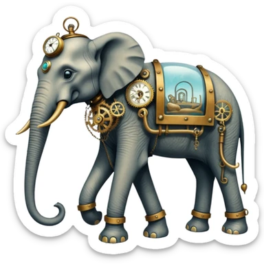 solarpunk steam-punk - surreal elephants from Salvador Dali's paintings in a dreamscape sticker