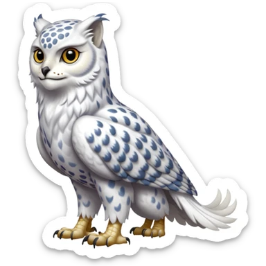 Realistic wild natural elegant pretty beautiful handsome shiny colorful furry 4-legged digitigrade snow-leopard-snowy-owl-gryphon-griffin-albino-lion-fusion-hybrid-fursona-furry-animal-creature, full body, hyper-realism, long tufted tail sticker