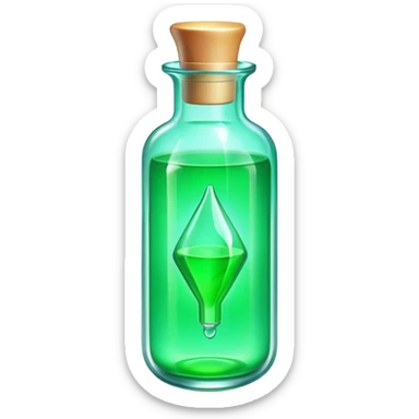 Clash of Clans aesthetic: Cinematic Playful Sci-fi green health pack Emoji, rendered in a 3D vector-style similar to standard emojis with minimal shading and bold, simplified shapes. A compact, futuristic vial with a glowing neon liquid and sleek contours, softly glowing with a healing cosmic charm. Simplified yet unmistakably iconic, highly detailed and consistent, glowing with a soft radiant glow and high shine. Stylized with a touch of futuristic alchemy and a soft glowing outline, capturing the essence of a vital energy elixir with a playful, interstellar spirit! sticker