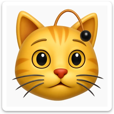 Make a cat face emoji that looks exactly like the reference image, in iOS emoji style. 3D, shiny, smooth gradients, soft shadows, realistic cat face, classic emoji look. Add a subtle highlight to the fur. sticker