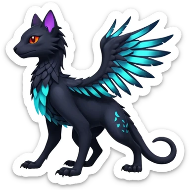 Black Dark Exotic Tropical Beaked Feathery Nocturnal Neon-glowing Abyssal Nightly Abyss-Cat-Gryphon-Salandit-Silvally-Fakémon Creature (full body) sticker