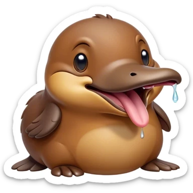 Cinematic Cute Yawning Platypus Portrait Emoji, Head tilted slightly with a dramatic, wide-open yawn, showcasing a soft, textured brown fur with a relaxed duckbill and droopy eyes in drowsy contentment, Simplified yet irresistibly adorable features, highly detailed, glowing with a soft, cozy glow, high shine, relaxed yet expressive, stylized with a touch of quirky charm, bright and endearing, soft glowing outline, capturing the essence of a sleepy yet affectionate platypus, so drowsy it feels like it could float out of the screen and curl up for a nap! sticker