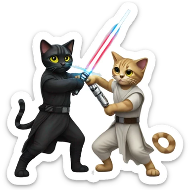 2 cats fighting with lightsaber sticker