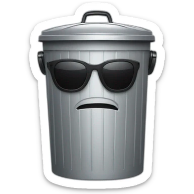 trash can with sunglasses, brain instead of lid sticker
