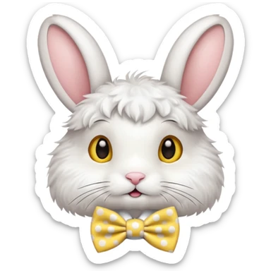 Fluffy rabbit with polka-dot yellow bow tie sticker