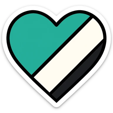 Make the diagonal green, black, and white stripes on the heart equal in width, keeping the same style of the original image. Remove the background. sticker