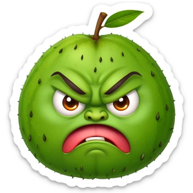 Angry guava fruit character with furrowed eyebrows and grumpy expression sticker