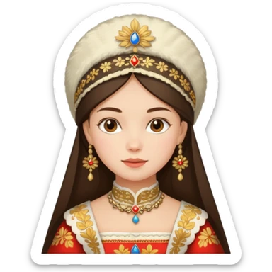 Brunette girl in Russian costume wearing traditional kokoshnik  sticker